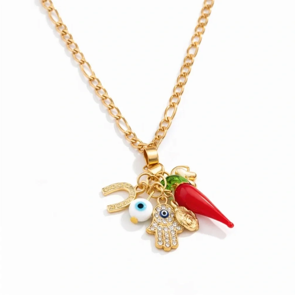 New! Gold Chili Pepper Charm Stack Necklace (1027) NWOT